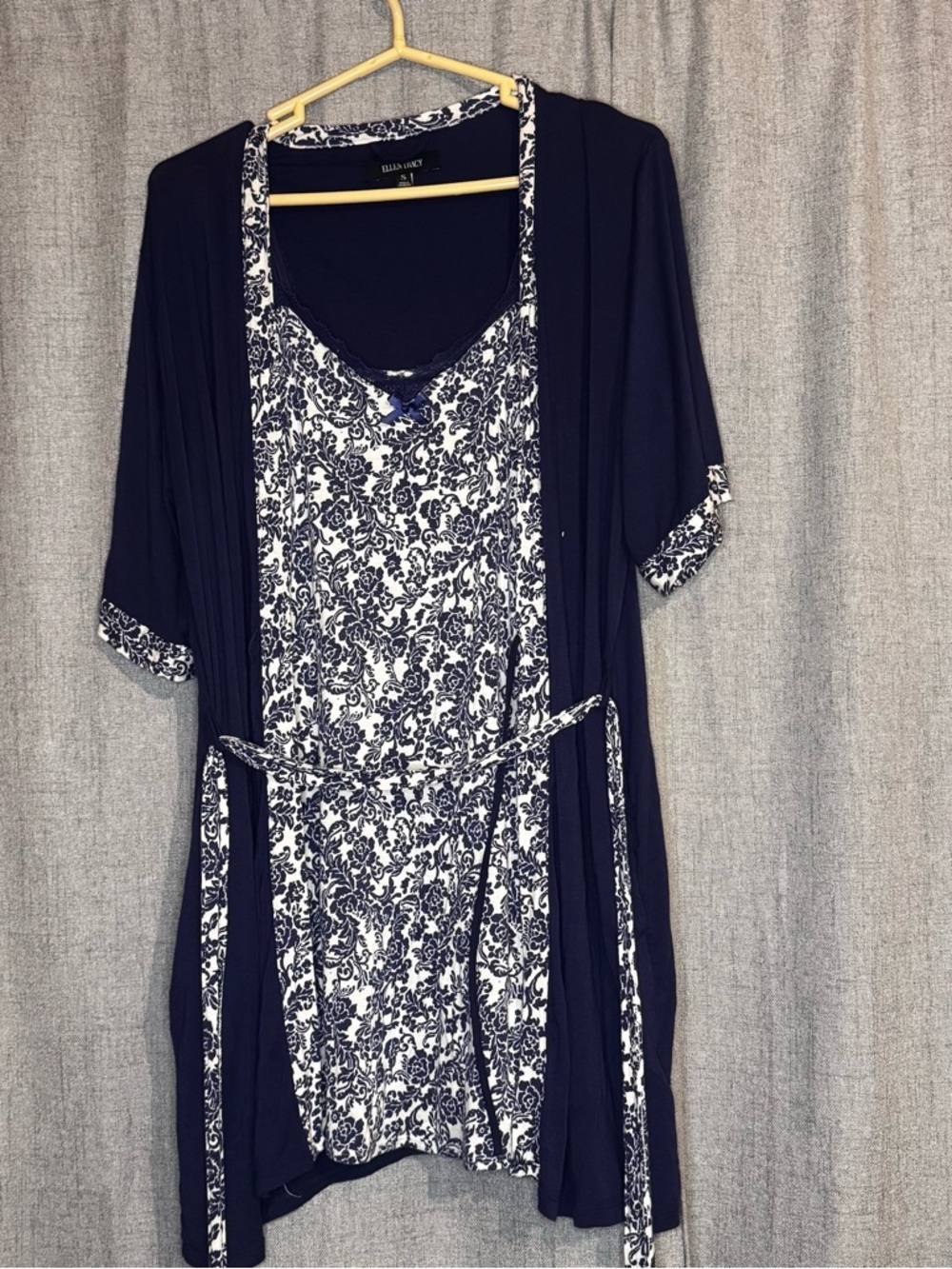 Ellen Tracy 3pc Pajama Set S Navy Floral Nightgown Robe Belt - Picture 3 of 8